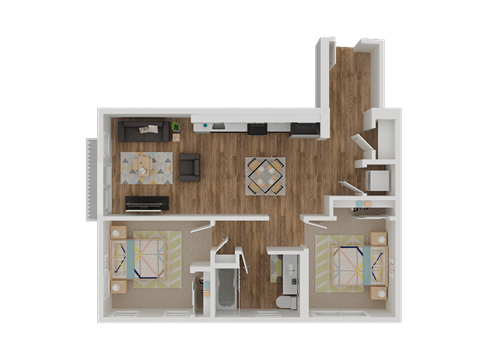 Floor plan for 2 beds, 1 bath, 1101 sqft